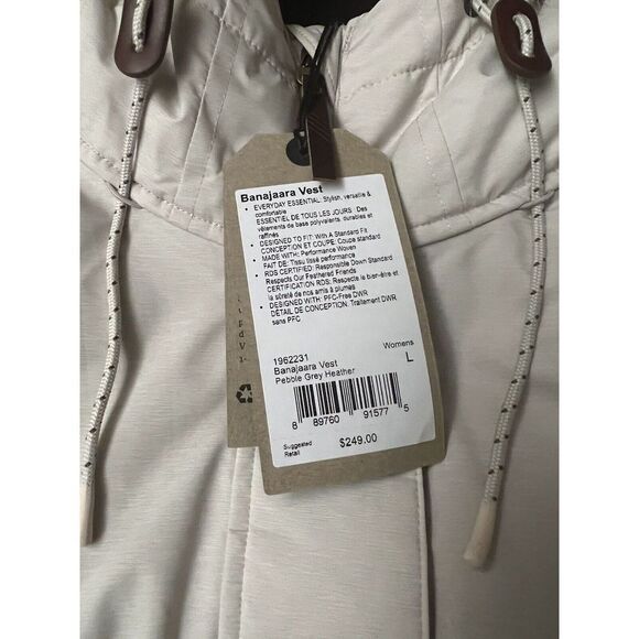 PrAna Puffer Vest Women's Large Banajaara Hooded Down Pebble Grey Heather - Picture 4 of 11